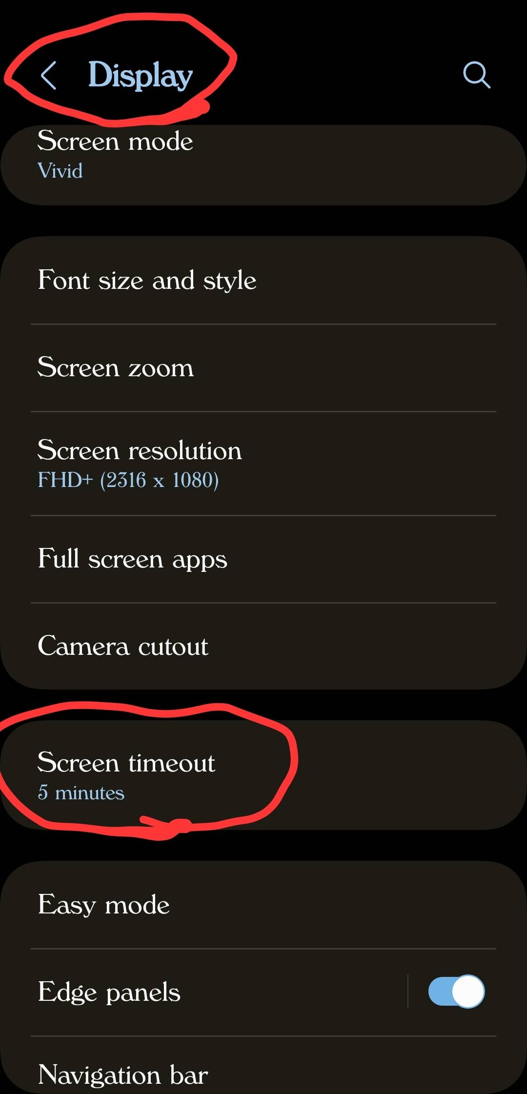 samsung s21 screen time out