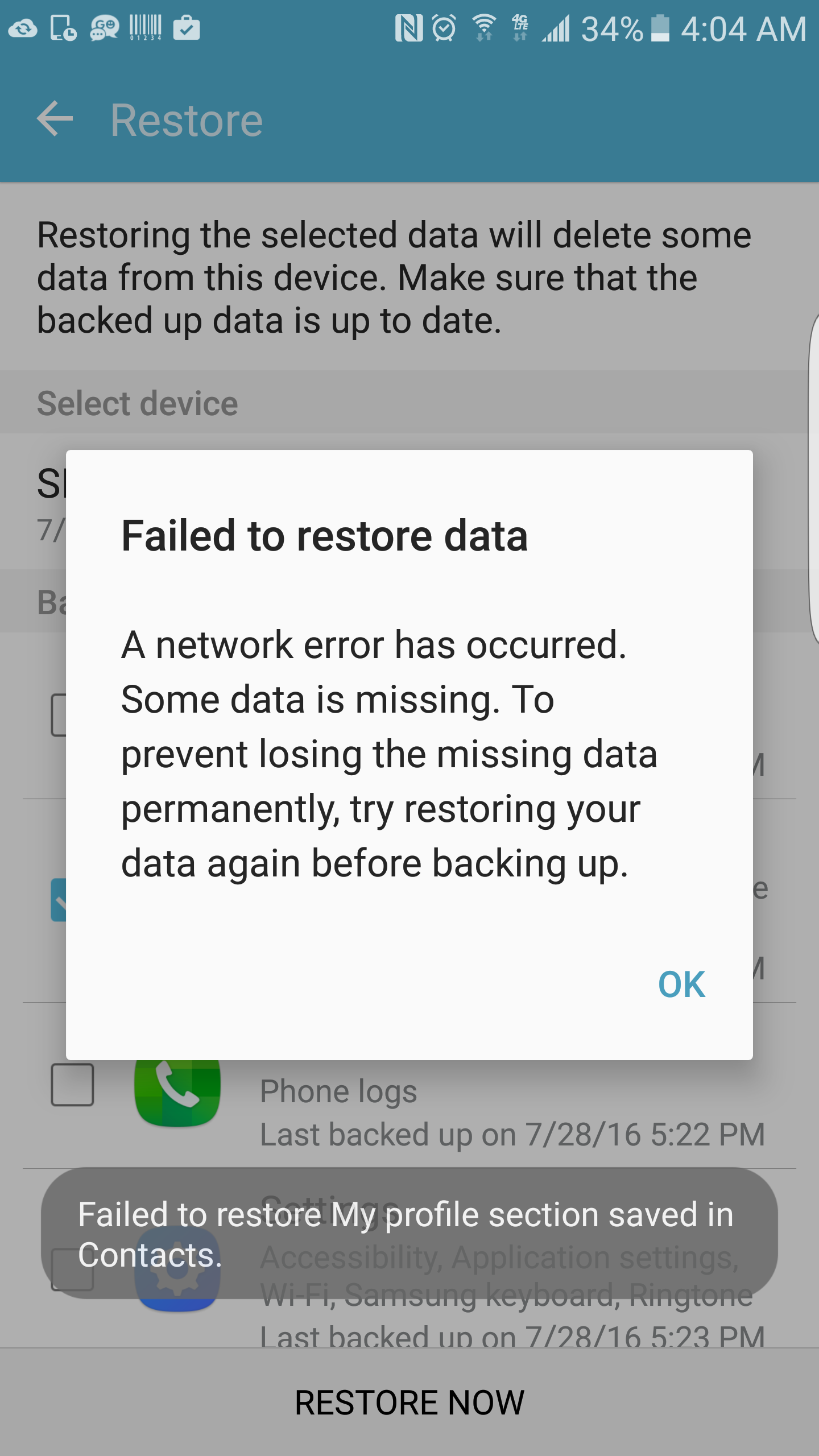 Solved: "Failed to restore data" Error - Please help get m... - Samsung