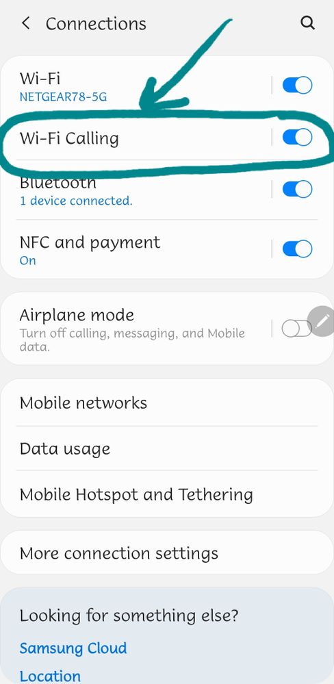 Here's the WiFi calling setting in Connection settings