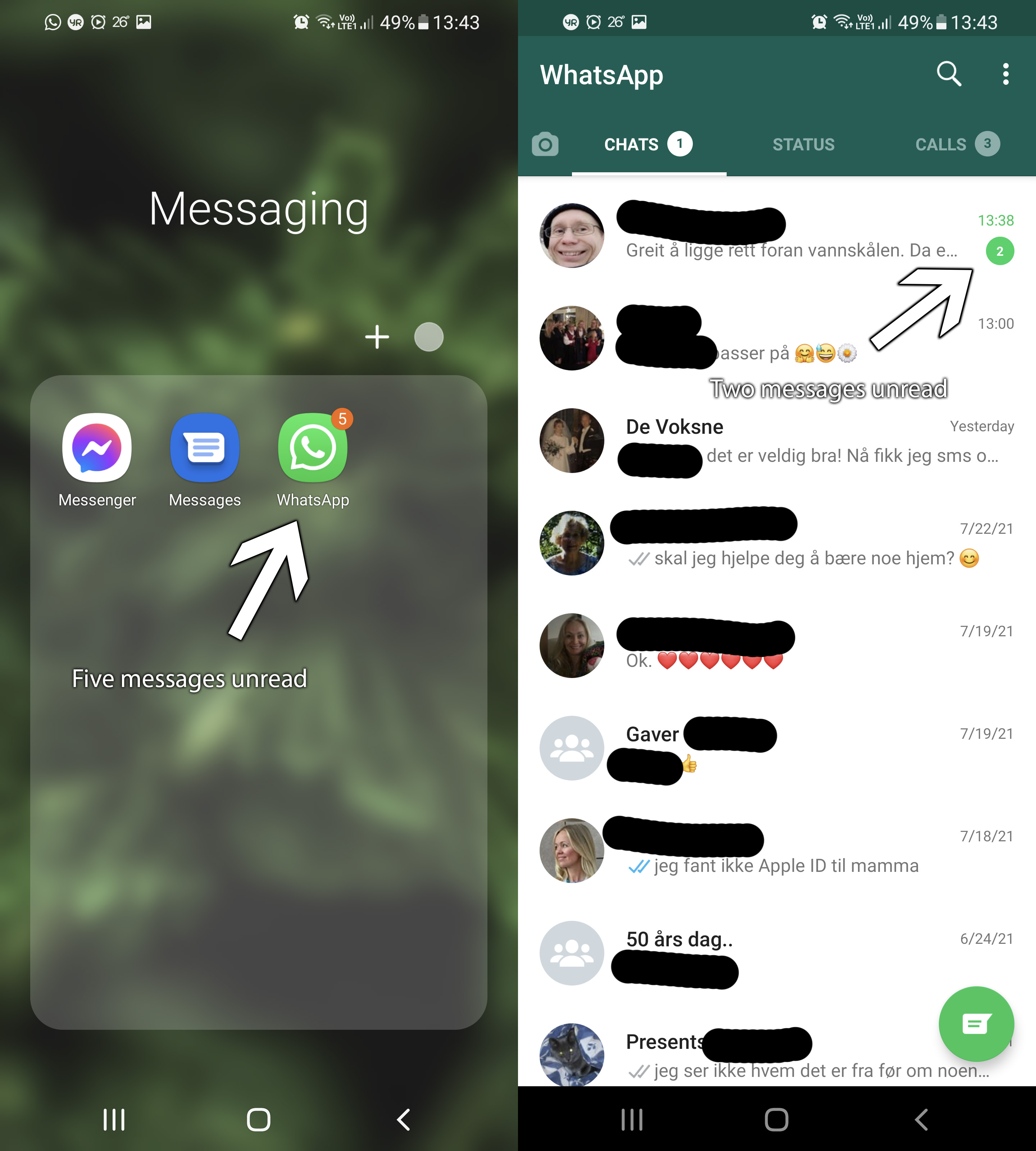 whatsapp showing wrong number of notifications